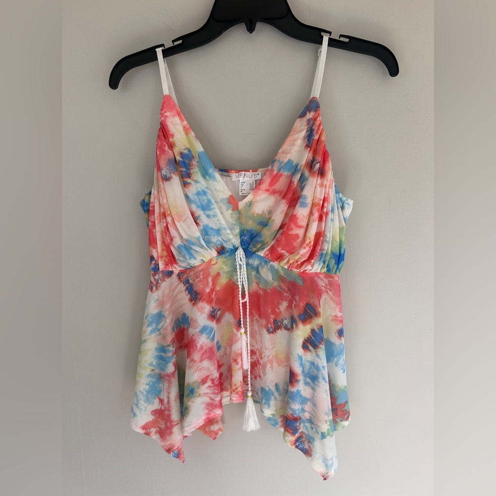 VENUS Y2K Babydoll Sheer Mesh Asymmetric Fairy Cami Coquette Tie Dye Boho Size M - Picture 4 of 12
